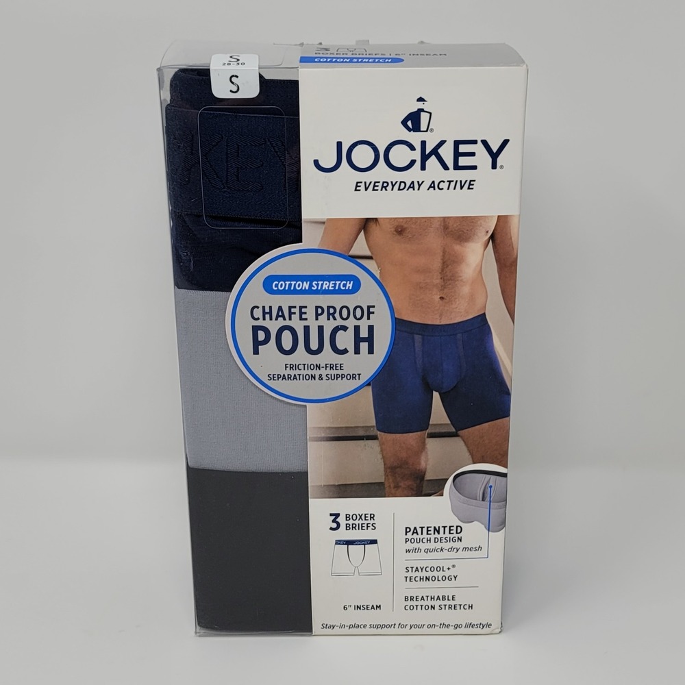 Jockey Active 6" Boxer Briefs Stretch Cotton Chafe Proof Pouch Mens Small 3 Pack